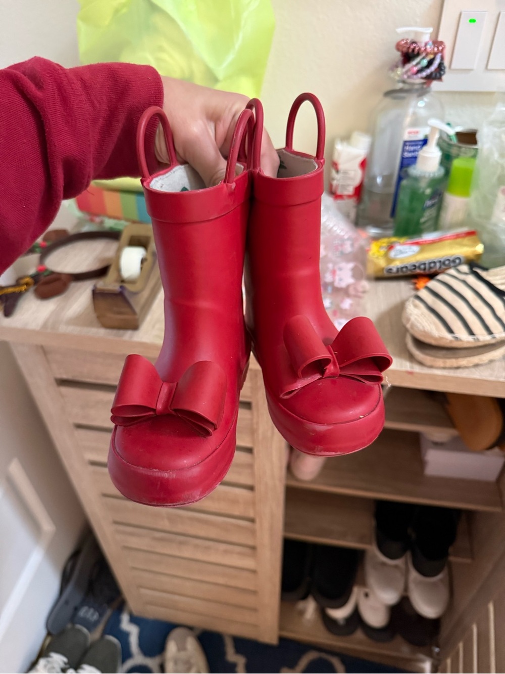 Red bow rain boots